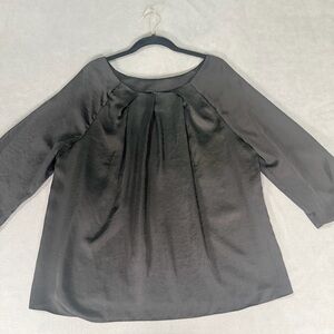 Talbots Black Blouse/Top- 3/4 Sleeves- Pleated Satin/Silk Look- Size 16
